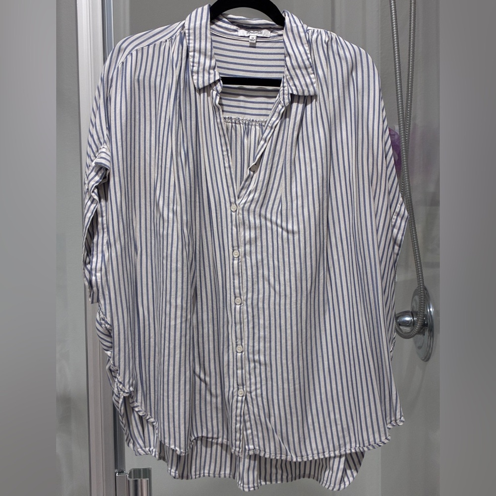 Madewell White and Blue Striped Button-Down Shirt